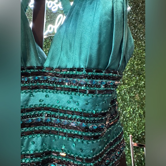 New Mori Lee Black & Teal Satin/Sequin Formal Evening Gown - Picture 7 of 16